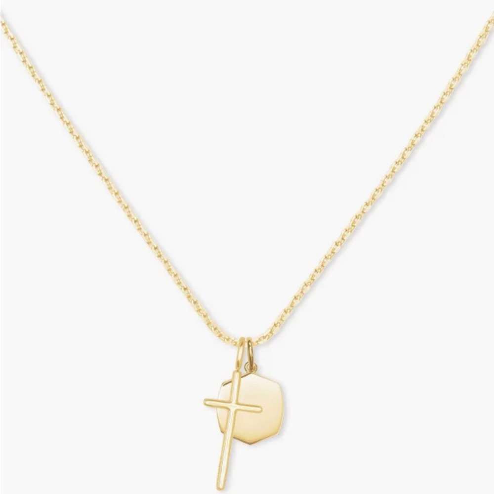 New Kendra Scott Davis Cross Charm Necklace in 18k Yellow Gold Vermeil
